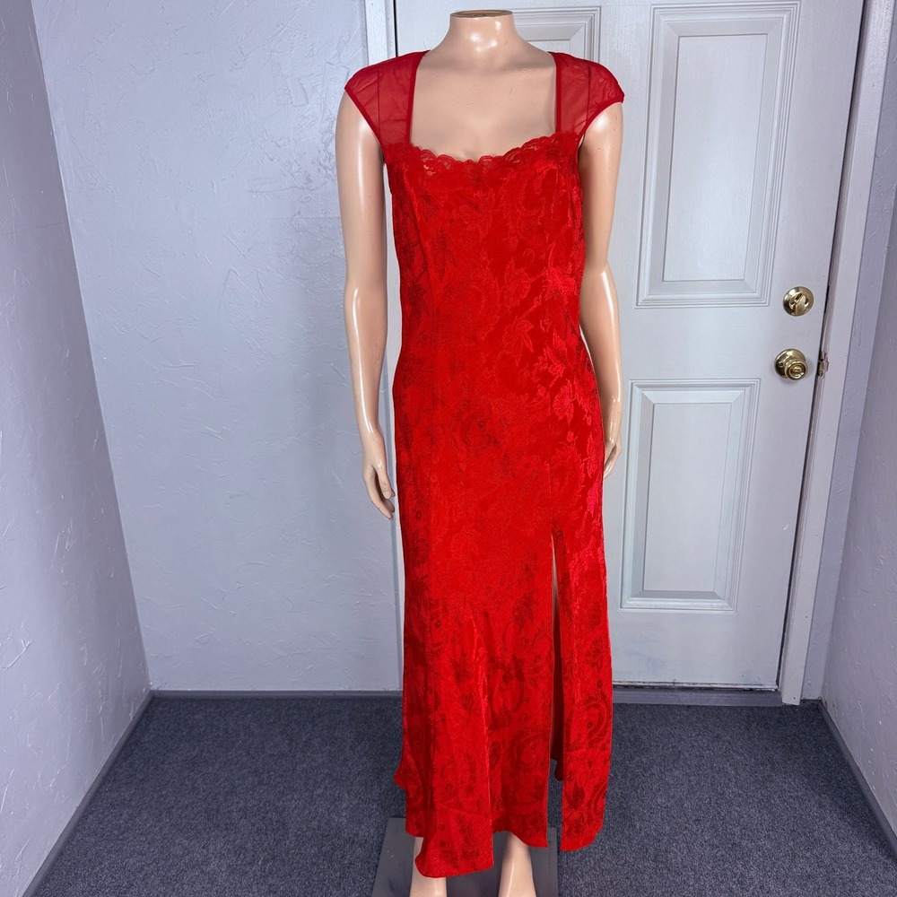 Vintage 80s 90s Victoria's Secret Lingerie Dress Medium Brocade Lace Sheer F4-18